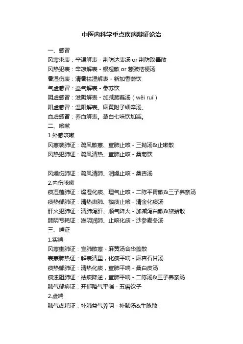 中医内科学重点疾病辩证论治
