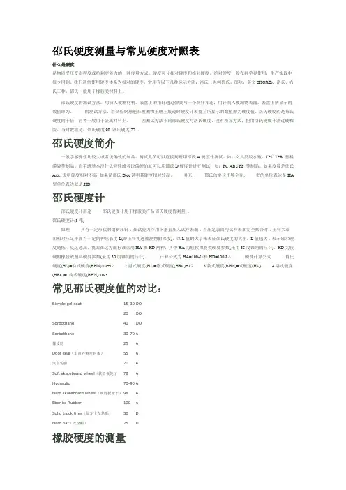 塑胶邵氏硬度测量与常见硬度对照表