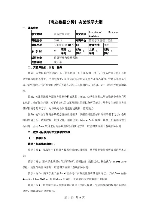 《商业数据分析》实验教学大纲