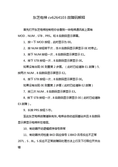 东芝电梯cv626 4103故障码解释