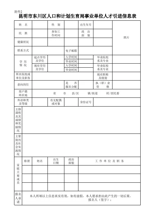 林甸引进人才登记表