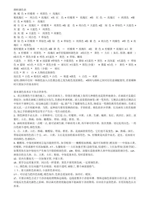 颜料调色表