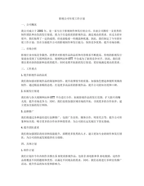 影视公司年度工作计划