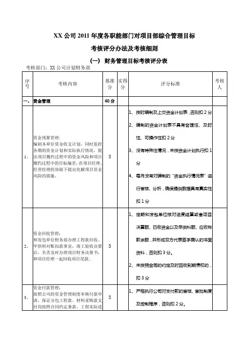 财务部管理目标考核细则-(考项目部)