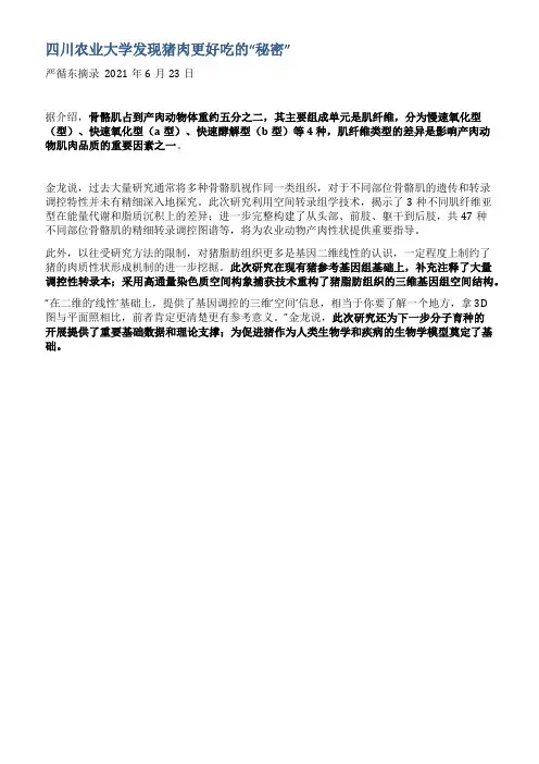 四川农业大学发现猪肉更好吃的秘密