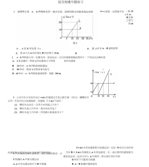 (完整)高中物理必修一追及与相遇问题专题练习及答案.doc