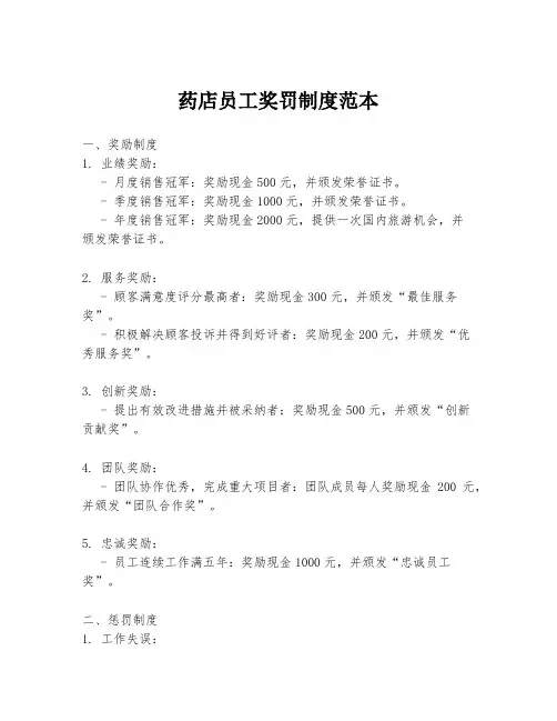 药店员工奖罚制度范本