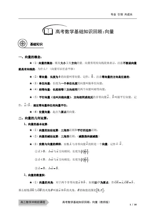 高中数学基础知识回顾：向量—教师版