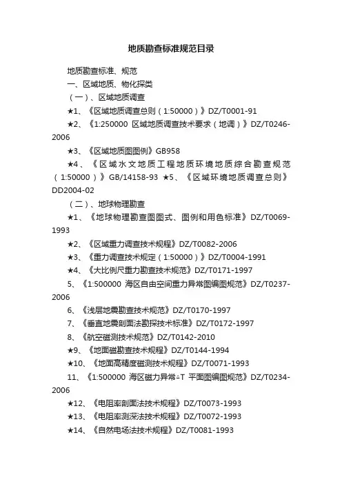 地质勘查标准规范目录