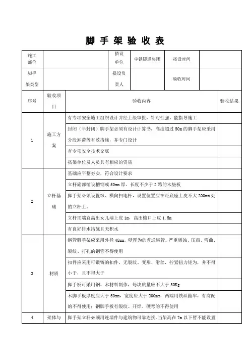 扣件式钢管脚手架验收表格