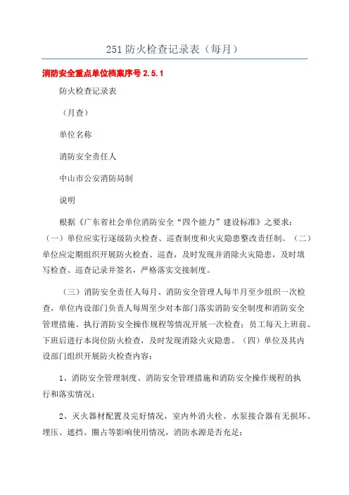 251防火检查记录表(每月)
