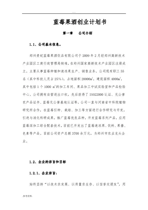 蓝莓果酒项目创业计划书