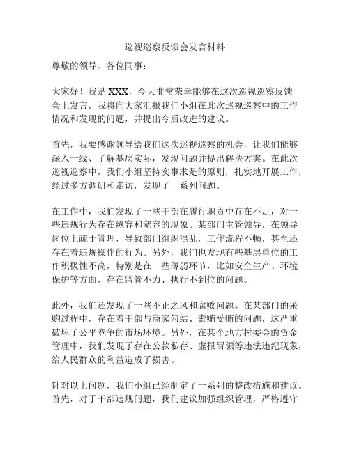 巡视巡察反馈会发言材料