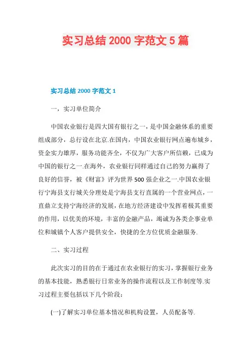 实习总结2000字范文5篇