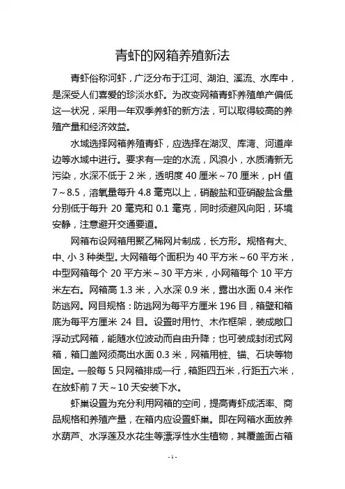青虾的网箱养殖新法
