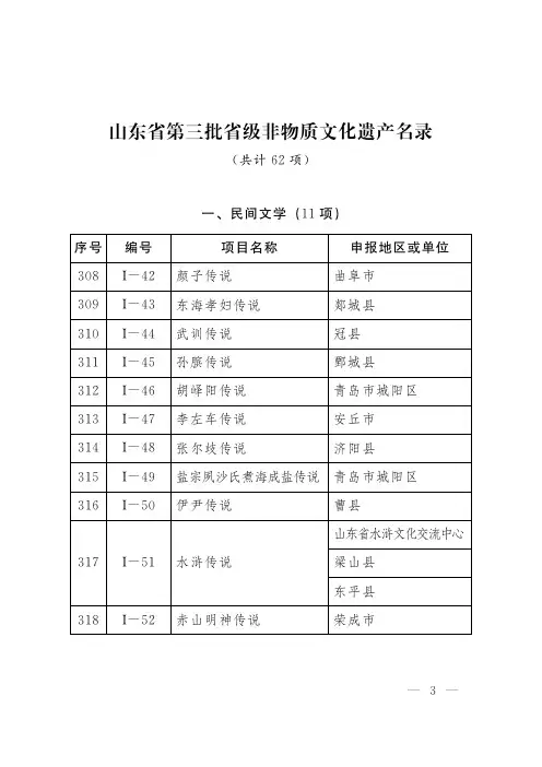 山东省第三批名录