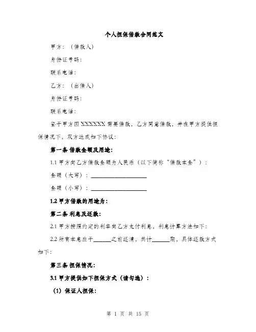 个人担保借款合同范文(5篇)