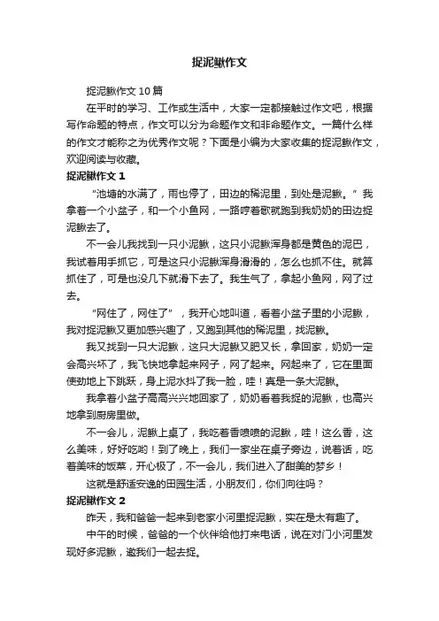 捉泥鳅作文10篇