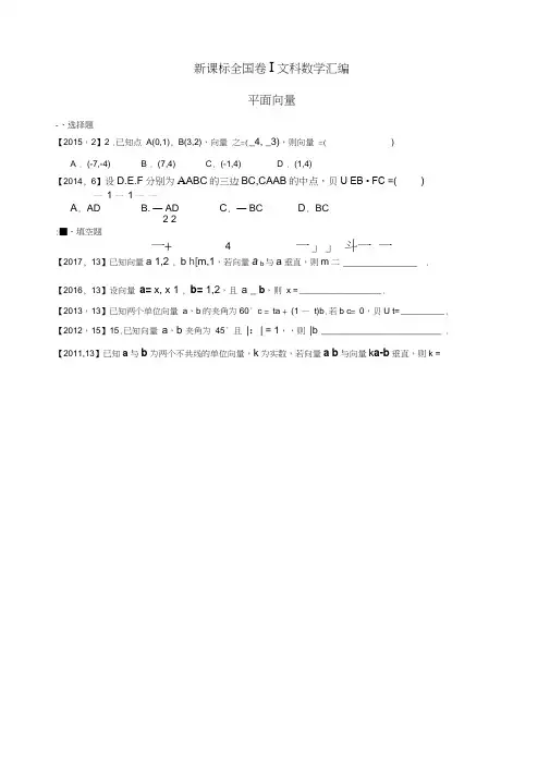 2011—2017高考全国卷Ⅰ文科数学平面向量汇编