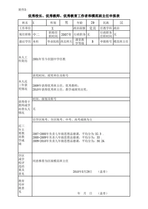模范班主任申报表