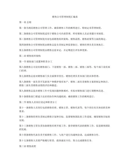 销售公司管理制度汇编表