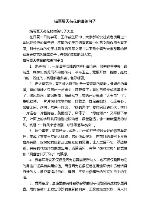 描写夏天荷花的唯美句子大全