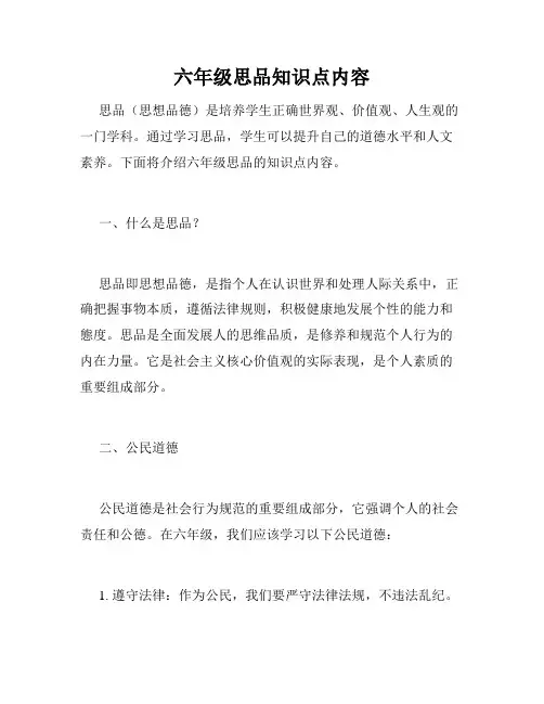 六年级思品知识点内容