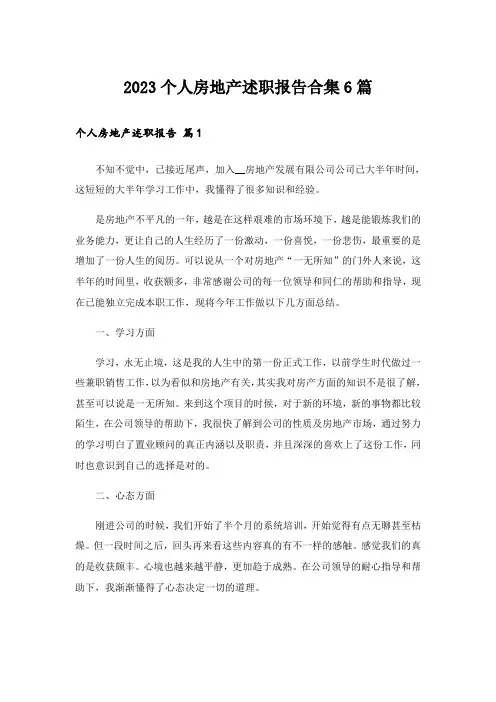 2023个人房地产述职报告合集6篇