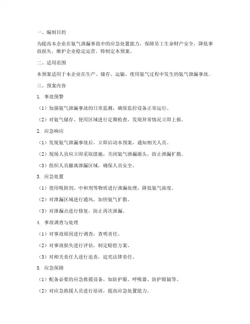 氨气泄漏专项应急预案