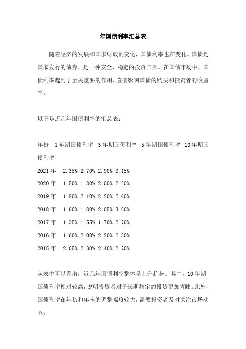 年国债利率汇总表