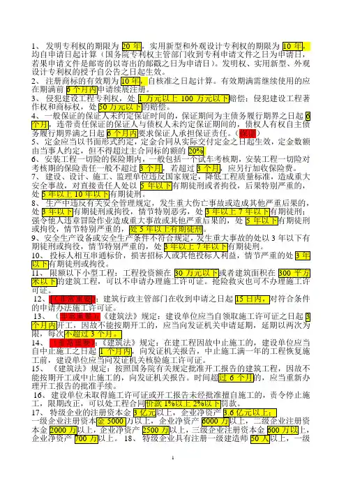2015年一建法律法规数字时间汇总