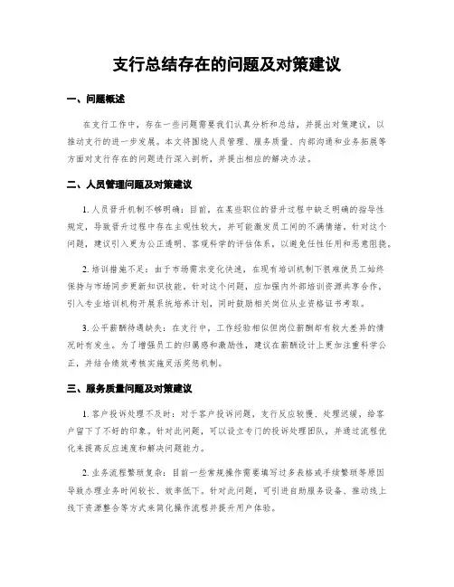 支行总结存在的问题及对策建议