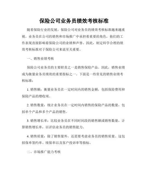 保险公司业务员绩效考核标准
