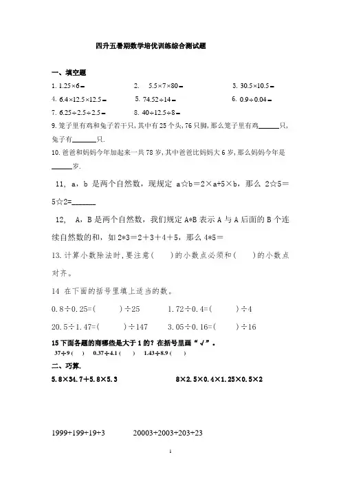 四升五暑期数学培优训练综合测试题