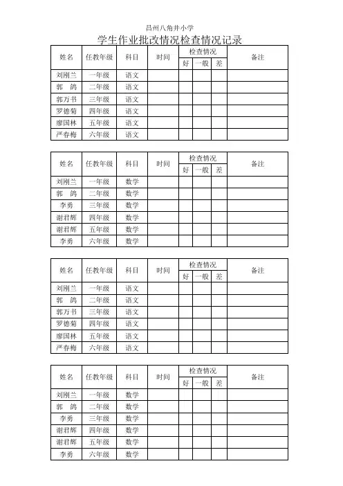 备课及作业批改检查记录表