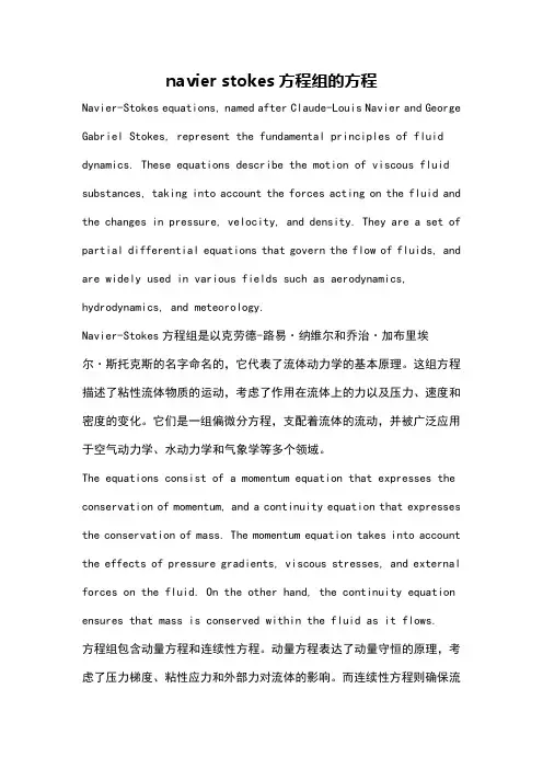 navier stokes方程组的方程