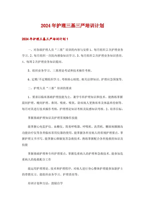 2024年护理三基三严培训计划
