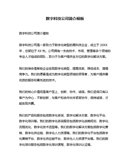 数字科技公司简介模板