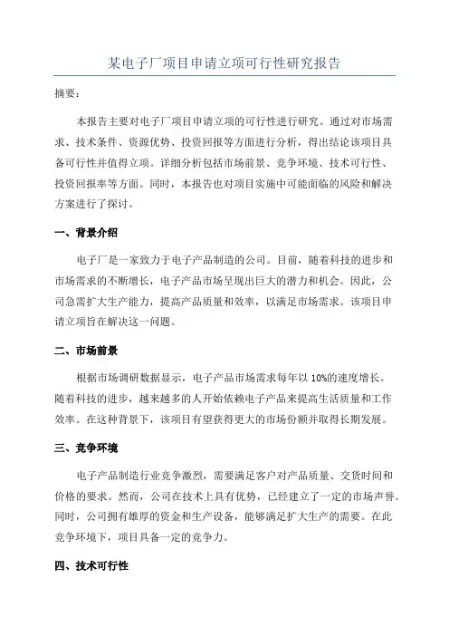 某电子厂项目申请立项可行性研究报告