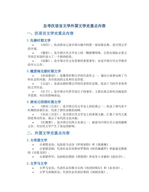 自考汉语言文学外国文学史重点内容