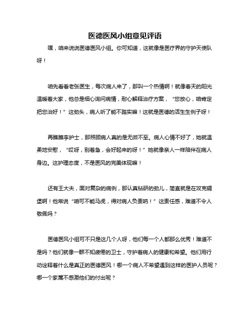 医德医风小组意见评语
