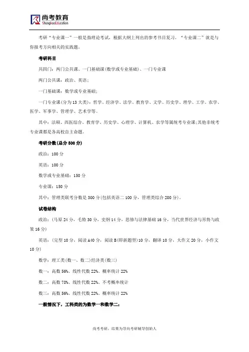考研专业课一专业课二是指什么？