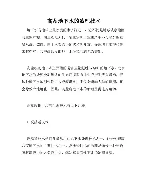 高盐地下水的治理技术