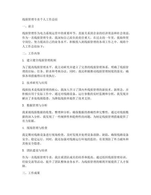 线损管理专责个人工作总结