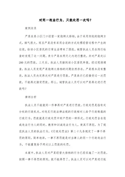 对同一违法行为,只能处罚一次吗？