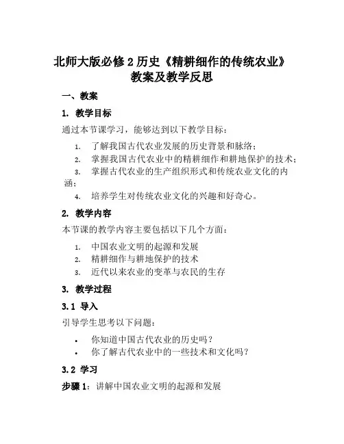 北师大版必修2历史《精耕细作的传统农业》教案及教学反思