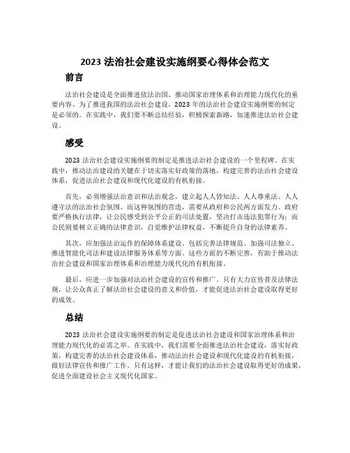2023法治社会建设实施纲要心得体会范文