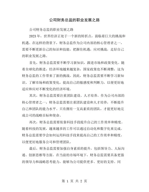 公司财务总监的职业发展之路