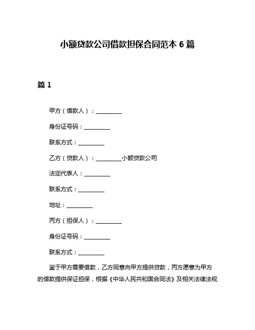 小额贷款公司借款担保合同范本6篇