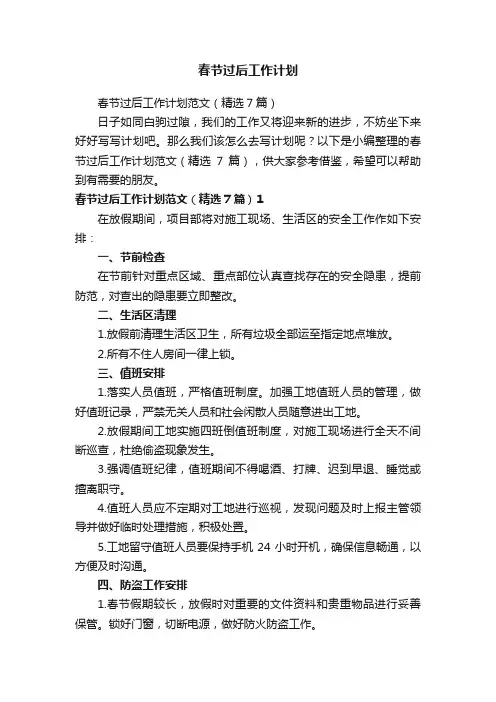 春节过后工作计划范文（精选7篇）